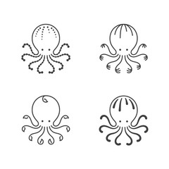 Octopus icon outline stroke set design illustration black and white color isolated on white background, vector eps10