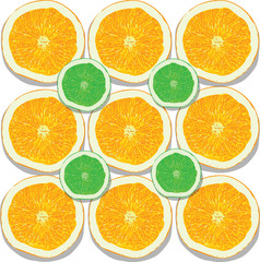 lemon and orange slices on white background