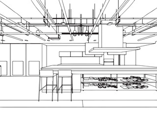 interior outline sketch drawing perspective office