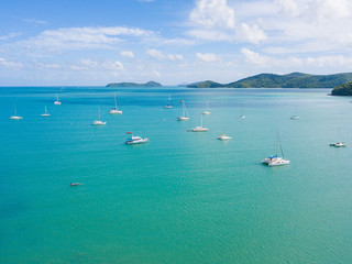 Fototapeta na wymiar Aerial view or top view of tropical island with boat, Phuket island