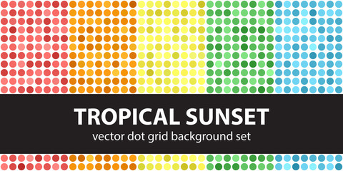 Polka dot pattern set Tropical Sunset. Vector seamless geometric dot backgrounds