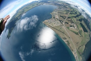 Skydiving over Lake Taupo in New Zealand