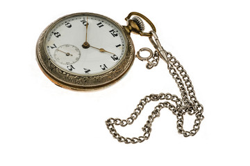 Antique  watch a chain on a white background.