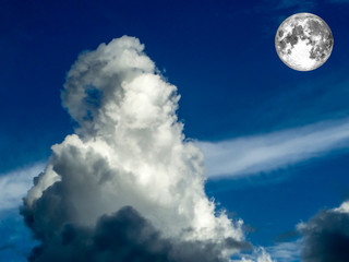 Naklejka na ściany i meble full moon in day and cloud look like old man handful