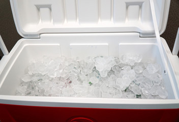 close up on ice inside cooler