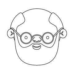 sketch silhouette of face bearded grandfather with a few hair and glasses