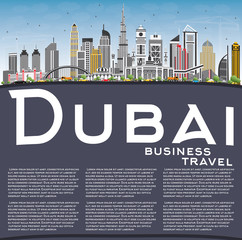 Dubai UAE Skyline with Gray Buildings, Blue Sky and Copy Space.