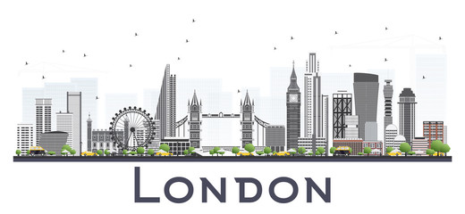 Fototapeta premium London Skyline with Gray Buildings Isolated on White Background.