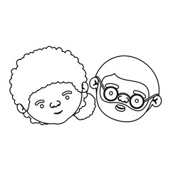 sketch silhouette of face of elderly couple grandmother with curly collected side hairstyle and grandfather with beard and glasses