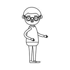 sketch silhouette of full body bearded elderly man in clothes with glasses