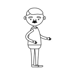 sketch silhouette of full body elderly grandfather in clothes with moustache