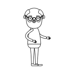 sketch silhouette of full body grandfather in clothes with beard and glasses