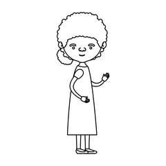 sketch silhouette of full body elderly woman in dress with curly collected hairstyle