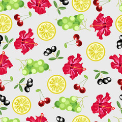 fruits and flowers. seamless pattern