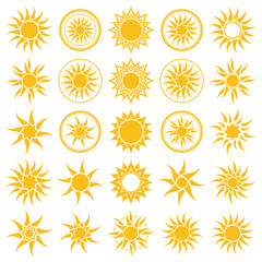 Set of abstract yellow sun icon.