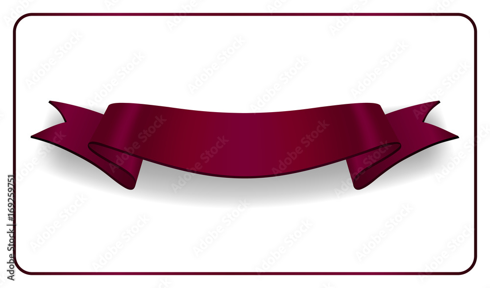 Wall mural red ribbon banner. satin glossy bow blank. design label scroll ribbon blank element isolated on whit