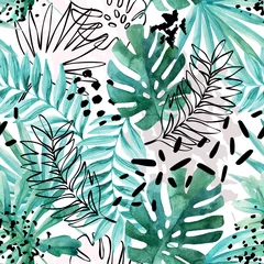 Foto auf Alu-Dibond Grafikdrucke Nahtloses Muster der abstrakten exotischen Blätter.
