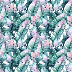 Muurstickers Aquarel bananenblad naadloze patroon. © Tanya Syrytsyna