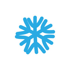 Snowflake icon. Blue silhouette snow flake sign, isolated on white background. Flat design. Symbol of winter, frozen, Christmas, New Year holiday. Graphic element decoration. Vector illustration