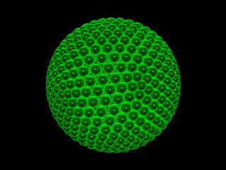 abstract sphere object made of small green spheres isolated on black background