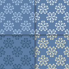 Set of floral colored seamless patterns. Blue backgrounds