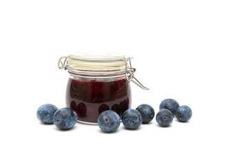 plum and plum jam isolated on white background