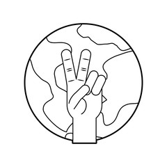 Hand making peace and love with world vector illustration design