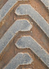 Detail of an old tire tread from a tractor.