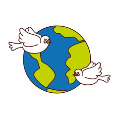 world planet with doves flying vector illustration design