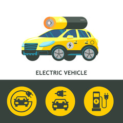 Electric car.Vector illustration. Isolated on a white background. Set of vector icons.