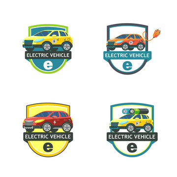 Electric car. Vector set of logos. Isolated on a white background.