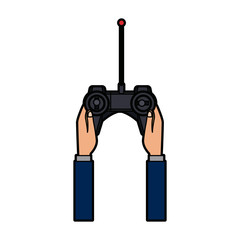hand hold drone controller gamepad with antenna vector illustration