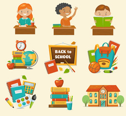 Back to school set,  cartoon style, vector illustration