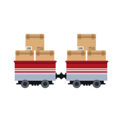 cargo train with cardboard boxes side view container vector illustration