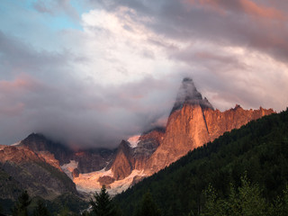 Sunset, clouds and Dru peak, Alps, France, Chamonix - 169265158