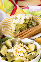 Bowl of green beans cooked with egg