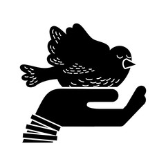 hand human with cute dove vector illustration design