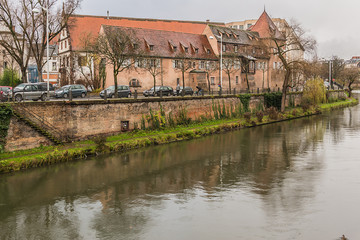The banks of the river Ill in Strasbourg, Alsace, France.