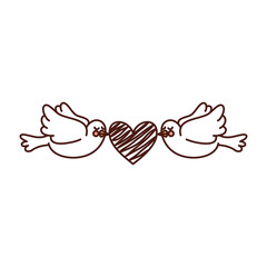 cute doves flying with heart vector illustration design