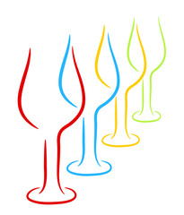 Four wine glasses, business logo, winery concept, stock vector illustration