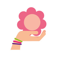 hand human with cute flower isolated icon vector illustration design