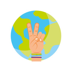 Hand making peace and love with world vector illustration design