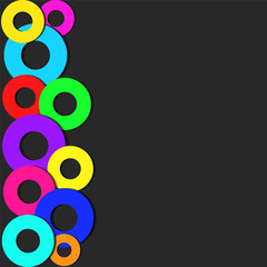 Dark abstract background with colorful circles and shadows, stock vector illustration