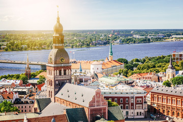 Panorama view from Riga cathedral on old town of Riga, Latvia - obrazy, fototapety, plakaty