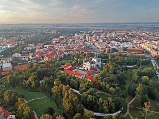 Fototapeta na wymiar Centre of city of Pardubice and Castle Pardubice from airplane