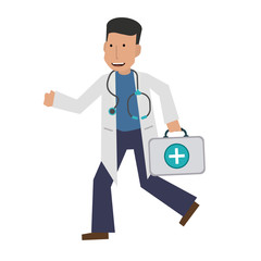 doctor or physician running with first aid kit  icon image vector illustration design 