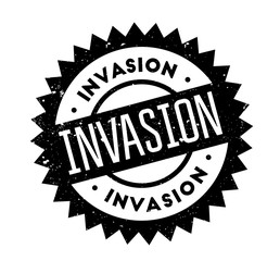 Invasion rubber stamp. Grunge design with dust scratches. Effects can be easily removed for a clean, crisp look. Color is easily changed.