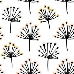 Elegant seamless pattern with flower branch. Scandinavian style vector background. Great for fabric,textile,wallpaper