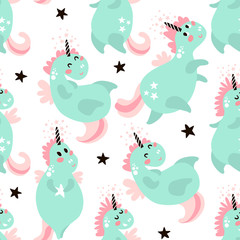 Cute seamless pattern with fairy mint unicorns. Childish texture for fabric, textile. Scandinavian style. Vector Illustration