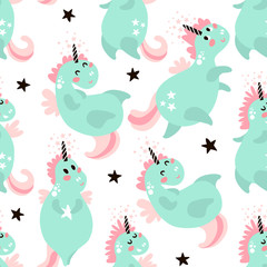 Cute seamless pattern with fairy mint unicorns. Childish texture for fabric, textile. Scandinavian style. Vector Illustration